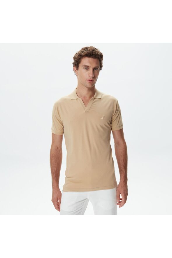 Erkek Bej Classic Fit Kısa Kollu Polo - 1