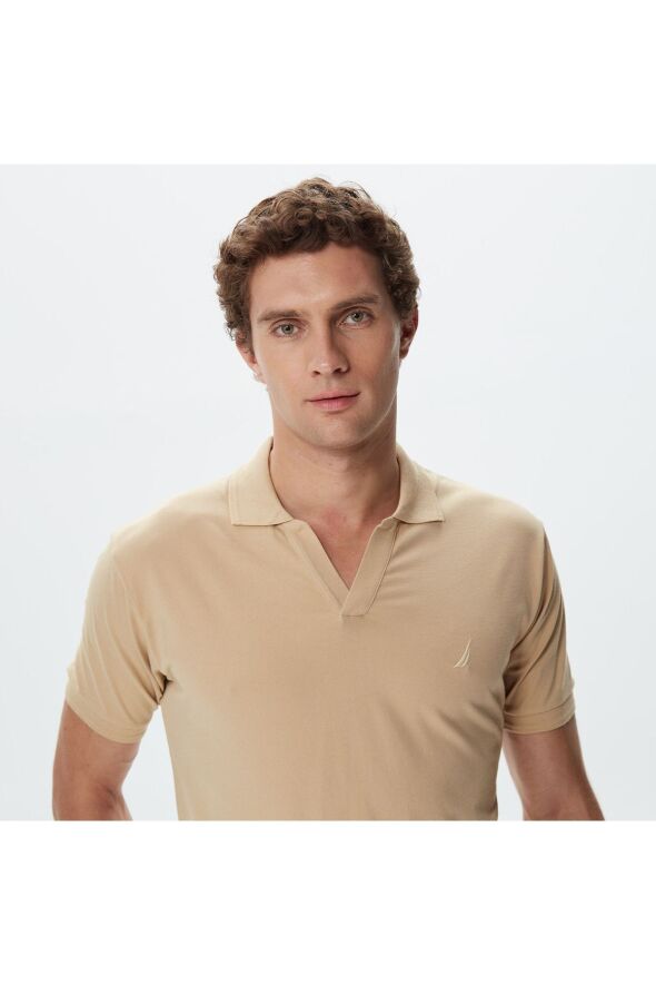 Erkek Bej Classic Fit Kısa Kollu Polo - 4