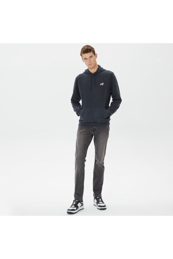 Regular Washed Signature Hoodie Erkek Siyah Sweatshirt - 3
