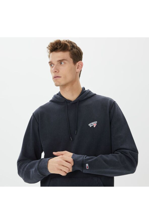 Regular Washed Signature Hoodie Erkek Siyah Sweatshirt - 4